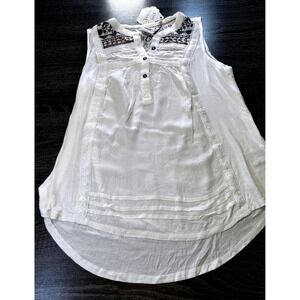 Knox Rose XS Sleeveless Top Blouse Cream Boho Embroidered High Low New